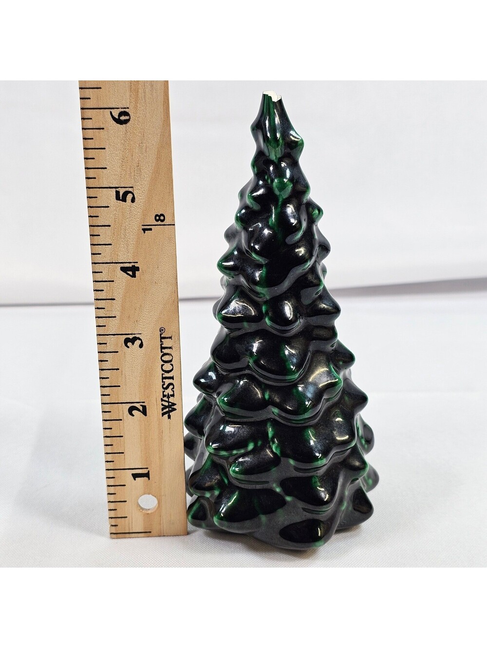 Vintage 70s Ceramic Christmas Tree Set 2 Drip Glaze Green Holiday Decor Damaged - Picture 4 of 6